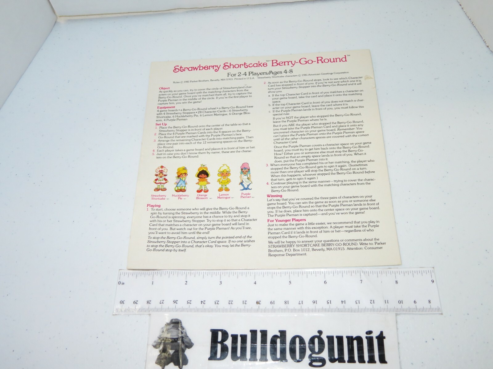 1981 Strawberry Shortcake Berry-Go-Round Board Game Instruction Manual Part Only