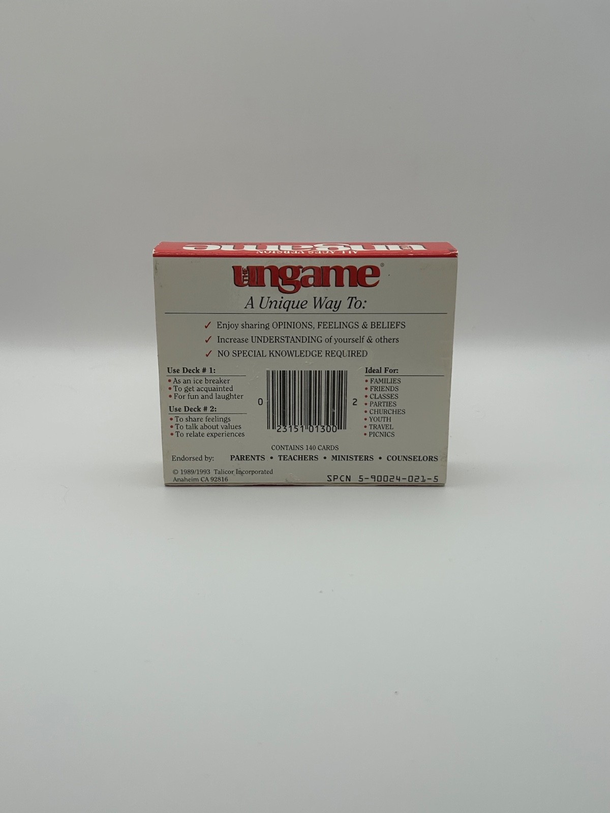 Ungame All Ages Card Deck 1989 Talicor Pocket Size Version Vintage