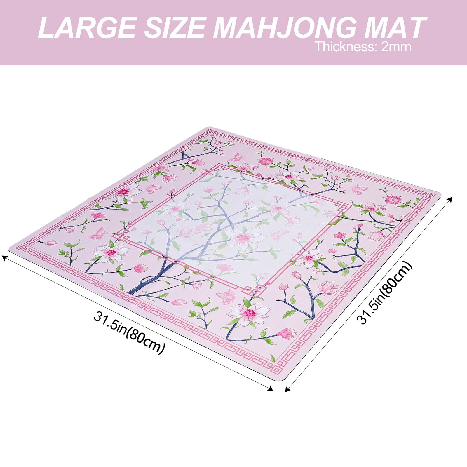 Pink Printed Mahjong Mat (31.5”x31.5”) with Black Carrying Bag, Anti-Slip, No…