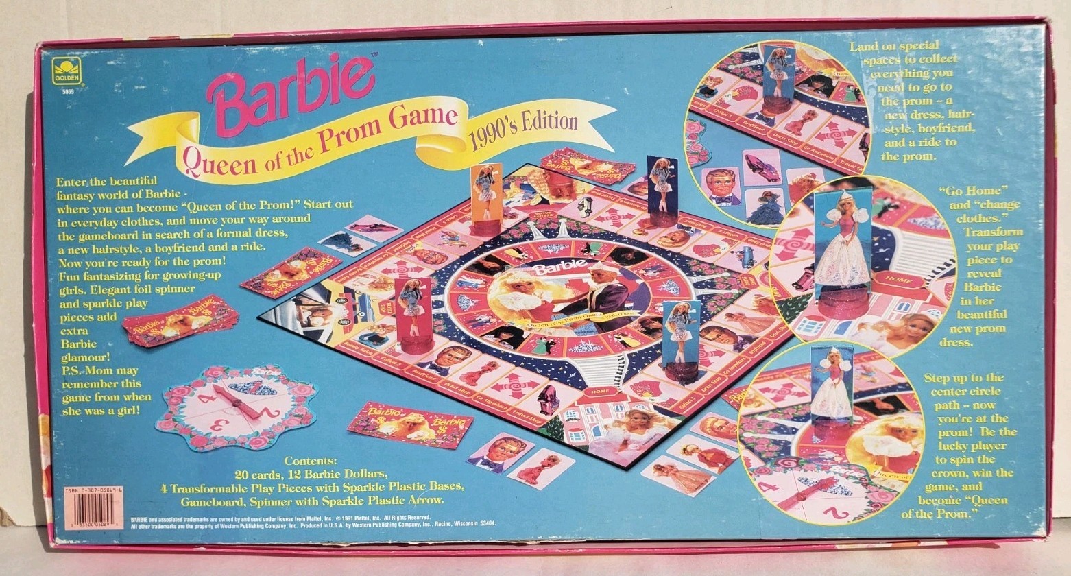 Vtg 1991 Barbie Queen Of The Prom Board Game COMPLETE 1990’s Edition Golden Game