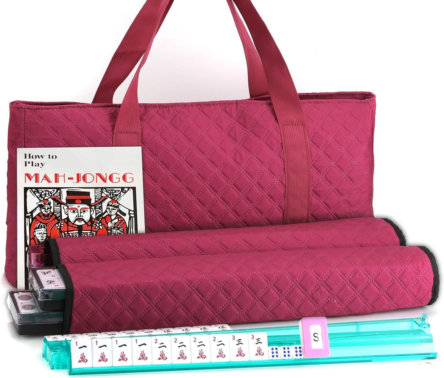 Mose Cafolo American Mahjong Game Set – Red (Burgundy) Quilted Soft Bag – 166 Wh