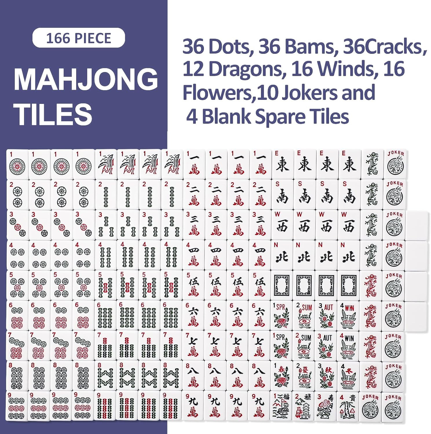 TIASUSAN American Mahjong Game Set, 166 White Tiles, Blue Printed Bag with Entir