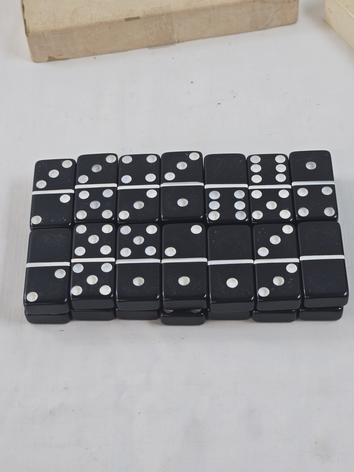 Vintage Marblelike Super Thick Dominoes Game Set Made in USA Traditional Tile