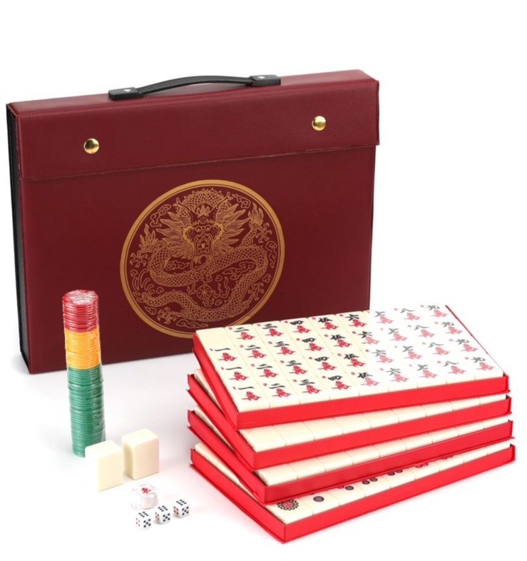 (20)Chinese Mahjong Game Set X-Large 144 1.5″ Ivory/Vintage Colored Tiles