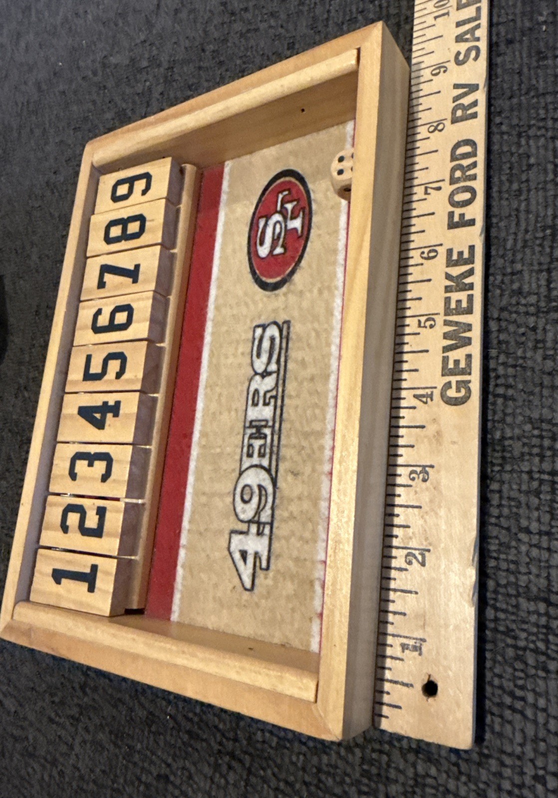 San Francisco 49er’sWooden Shut The Box Dice Game Board Game NFL Tailgating!