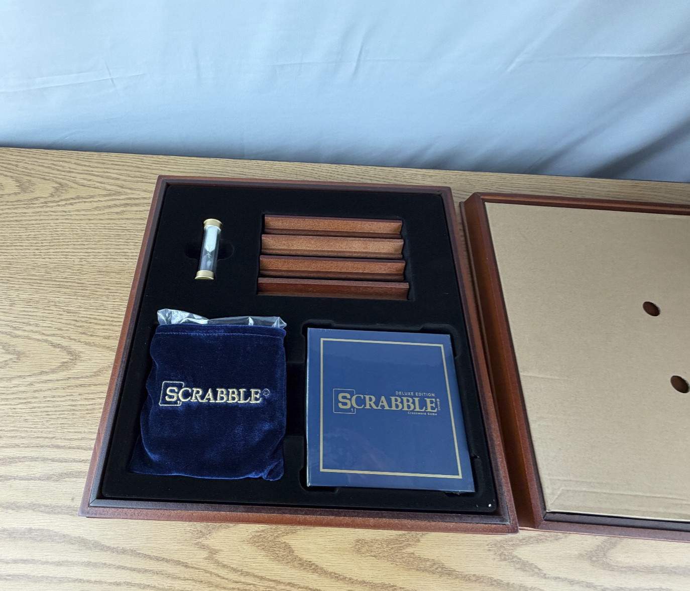 Scrabble Deluxe Classic Edition Wood Rotating Turntable Board Game Open Box
