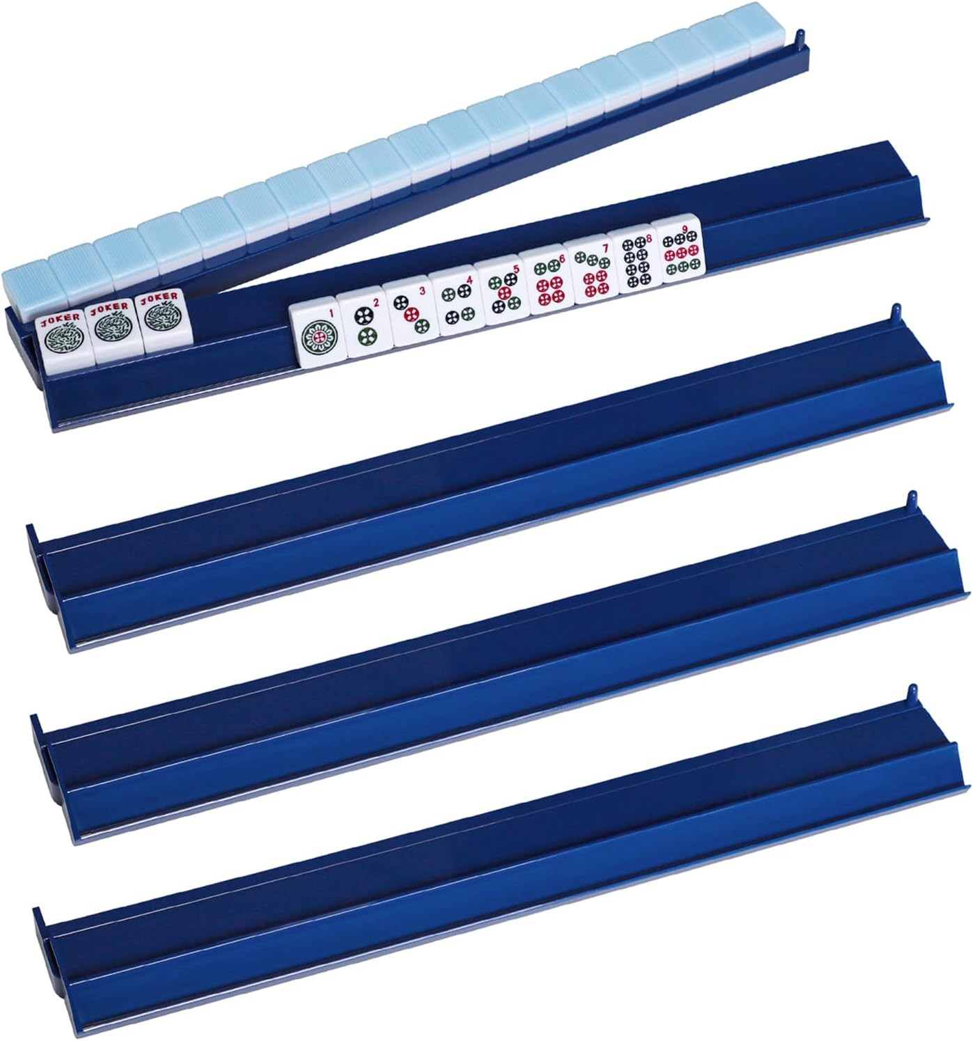 Mahjong Racks with Pushers(4 PCS, Dark Blue) for 166 American Mahjong Tiles, Mah