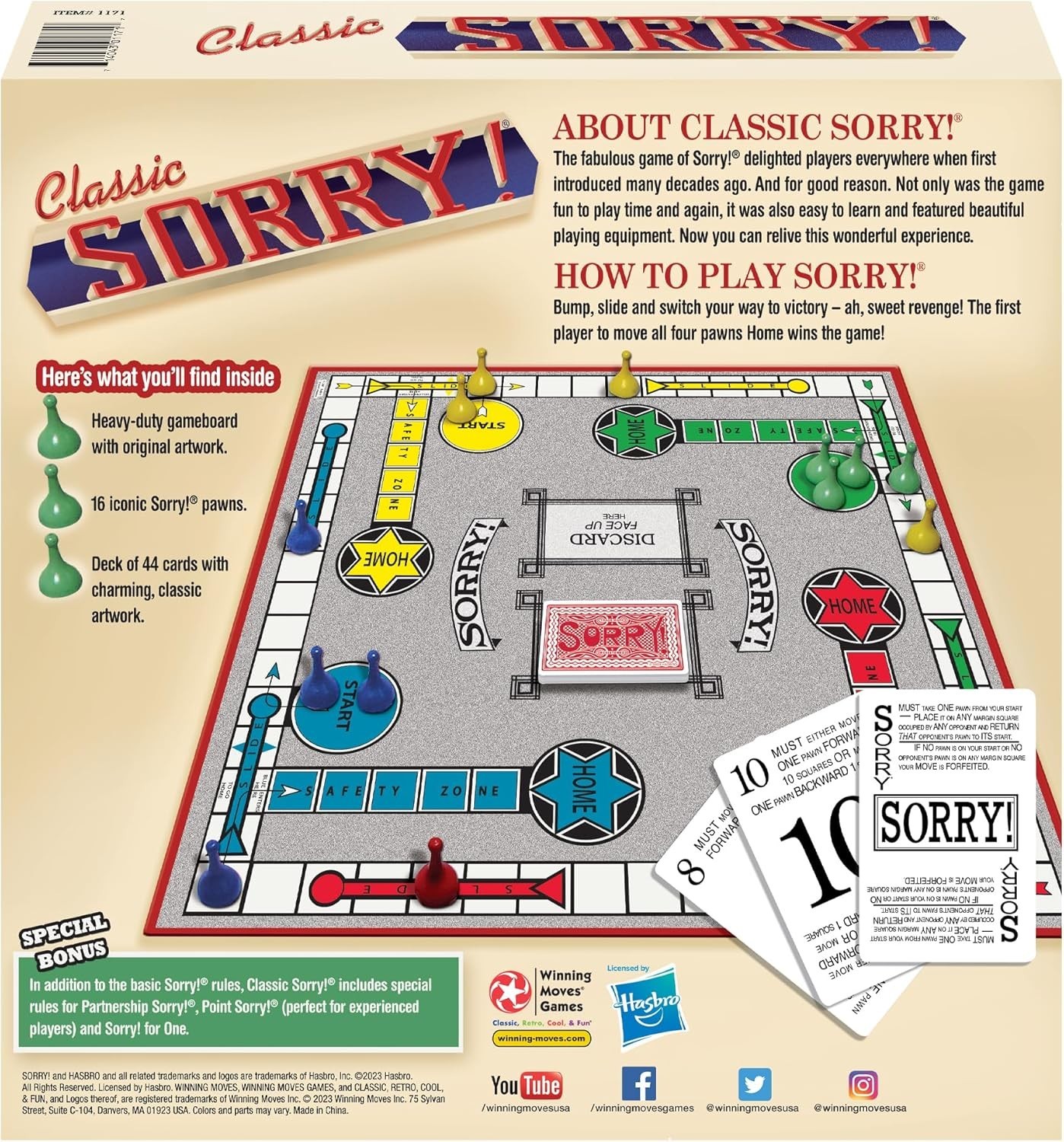 Sorry! Classic Board Game with 16 Pawns & Illustrated Instructions – 10.5in