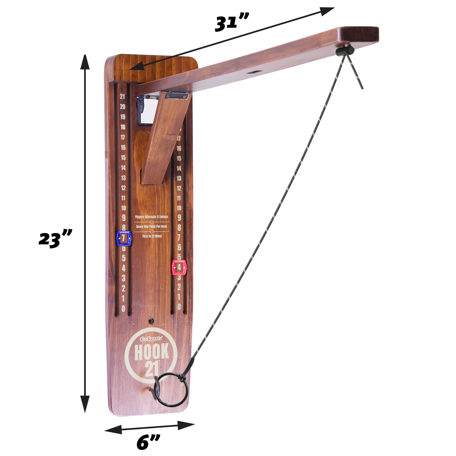 GoSports Hook21 Ring Swing Game -Ring Toss Game with Foldable Arm – Brown