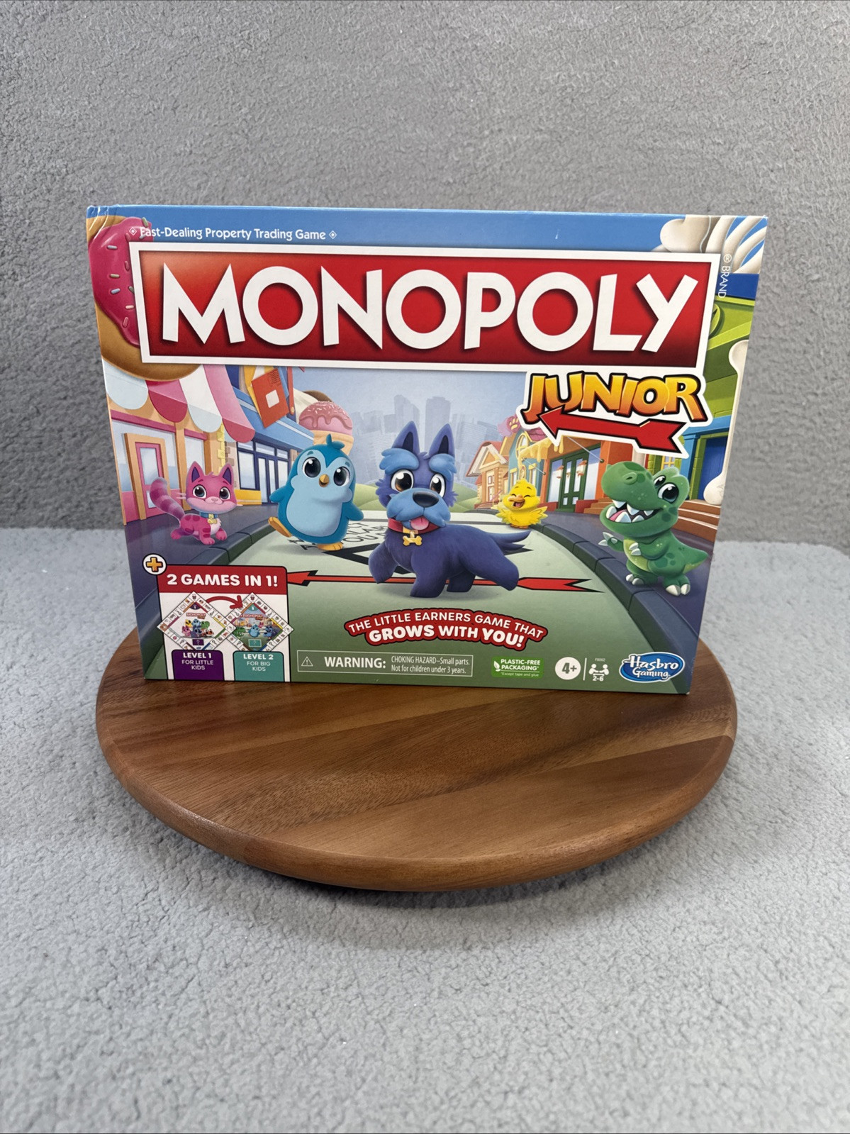 Hasbro Monopoly Junior Board Game, 2 Sided Gameboard, 2 Games in 1, Damage Box