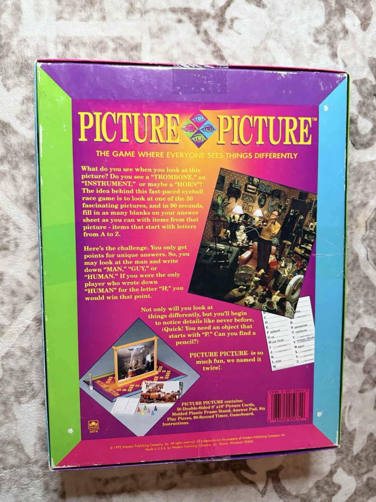Golden Picture Picture Board Game Art Theme 1992 Timer 2 Players Complete