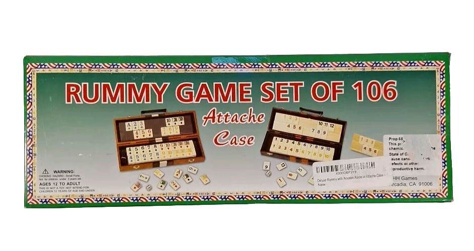 Deluxe Rummy Game Set Of 106 w/Wooden Racks in Attache Case CHH Games – NEW!