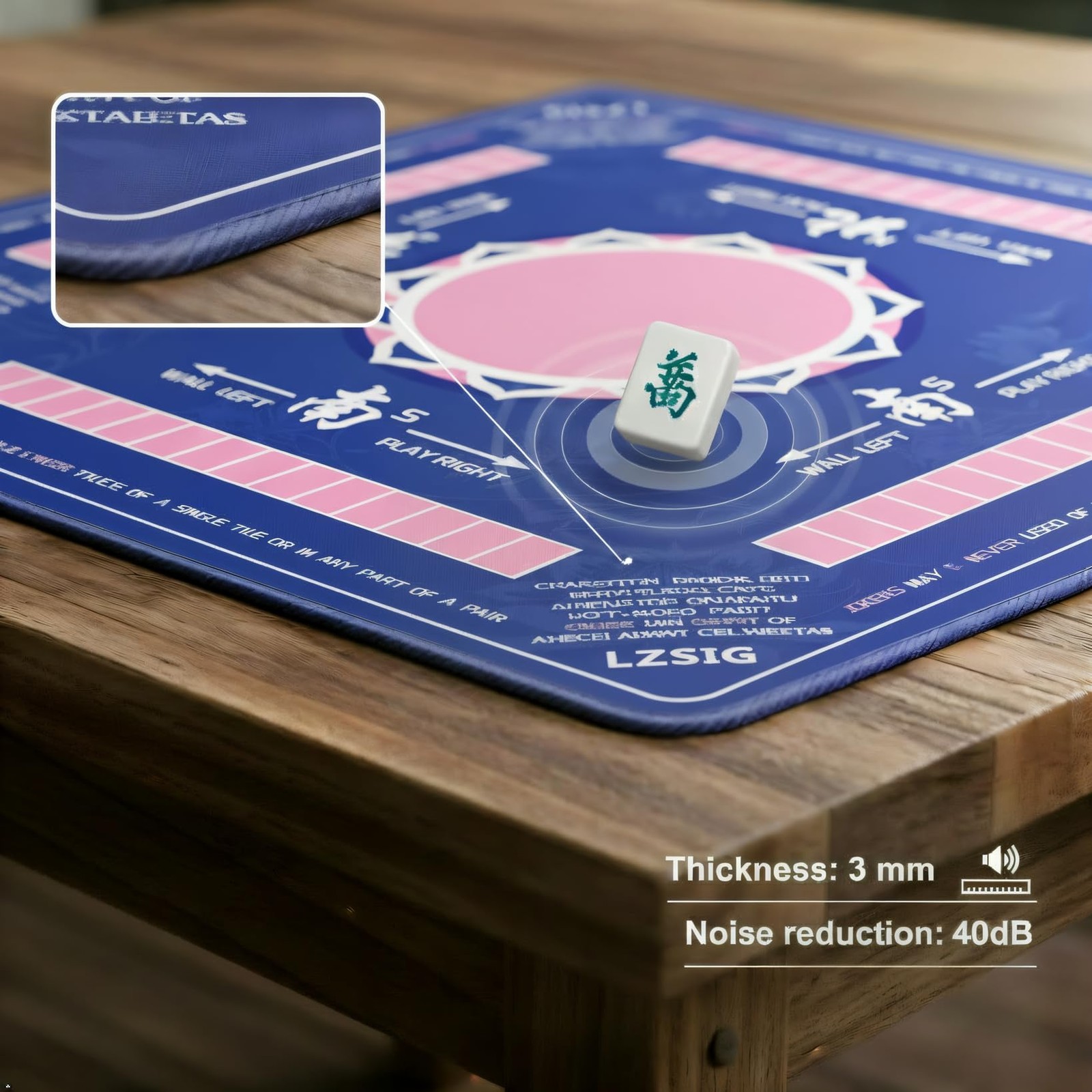 LZSIG Mahjong Mat 33″x33″ – Non-Slip Noise Reduction Gaming 33″×33″, Blue