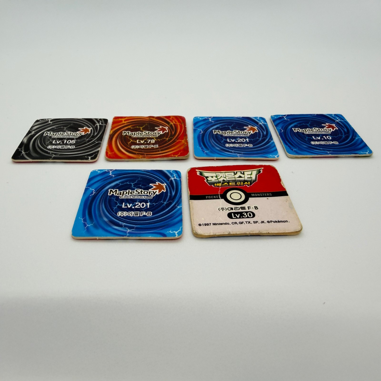 POGS Lot Of 6 Ddakji/Ttakj MAPLE STORY & Pokemon 3.5cm x 3.5cm (Multiple color)