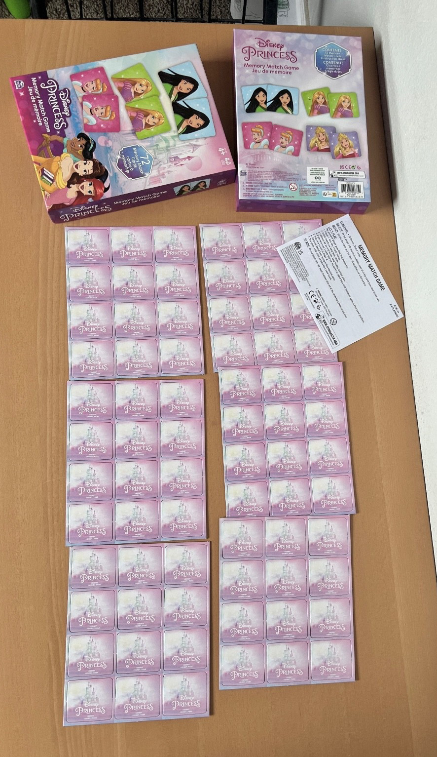 2022 Disney Princess Girls Kids 72 Cards Memory Match Matching Game Complete