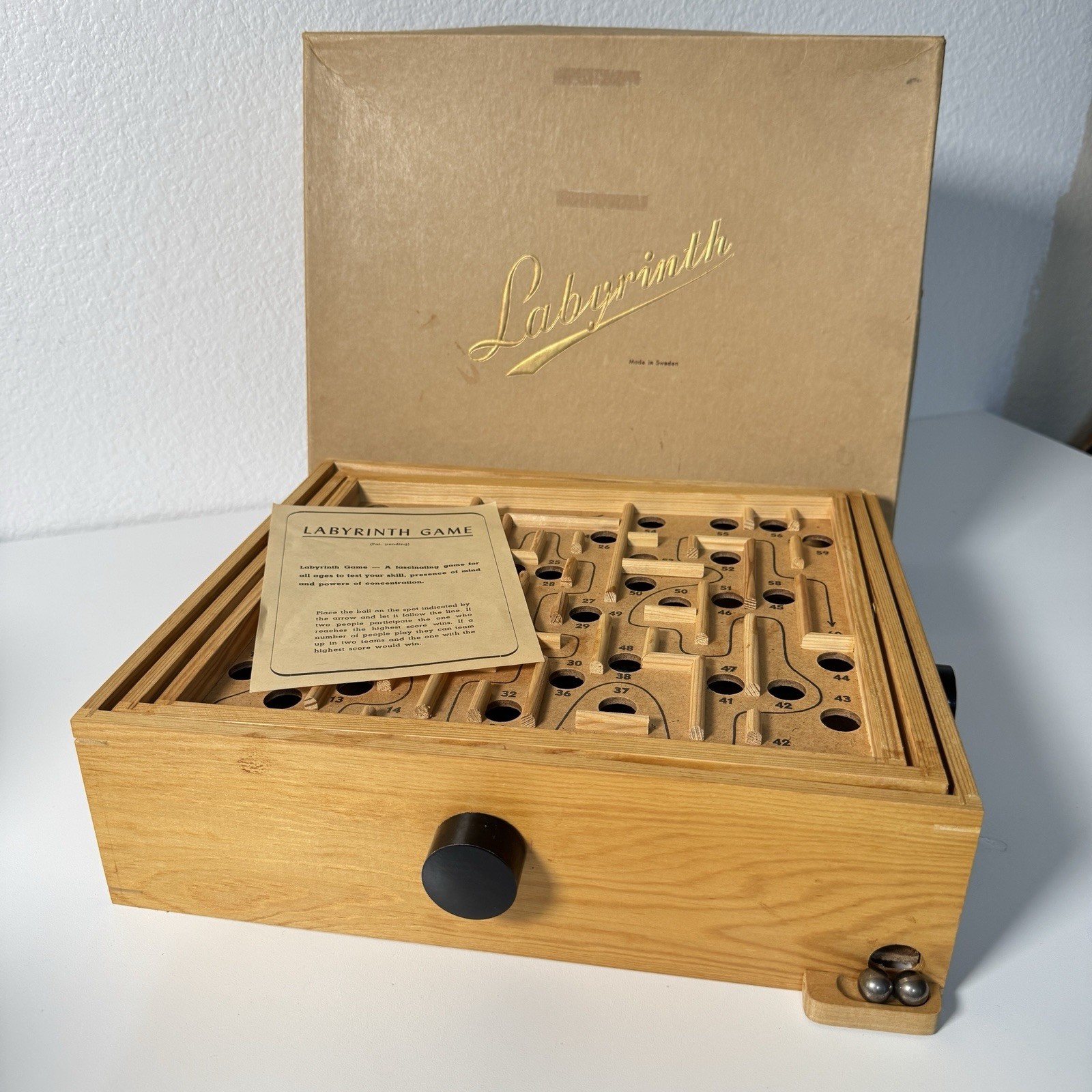 Vintage 1950 Brio Labyrinth Wooden Game with Original Box And Packaging!!