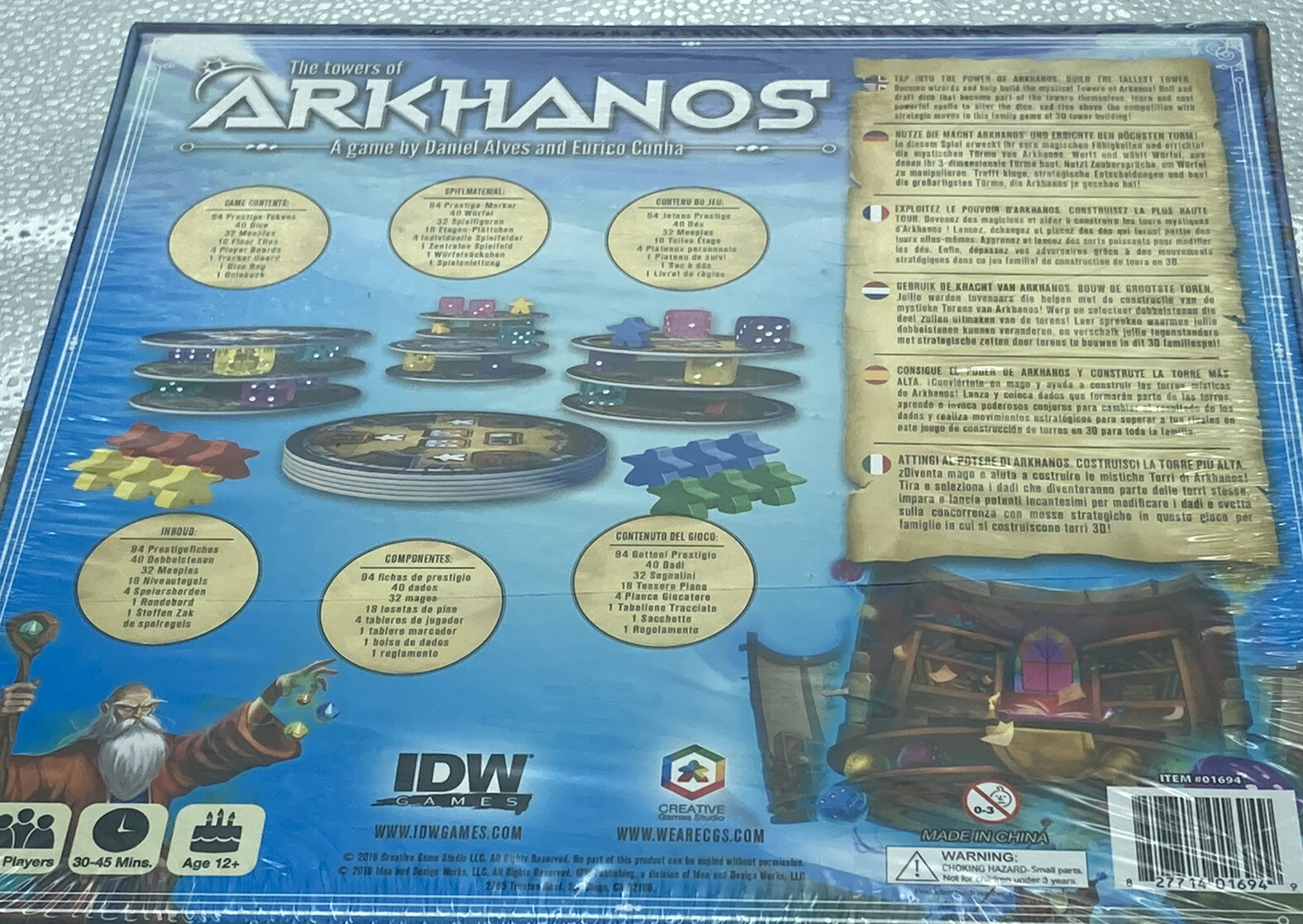 THE TOWERS OF ARKHANOS Dice Drafting Board Game, IDW Games 2019, Daniel Alves