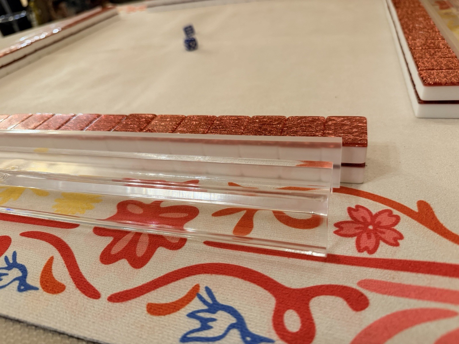 Mah Jong Complete Set w/ Racks, pink sparkle Tiles & 2 Dice (no bag)