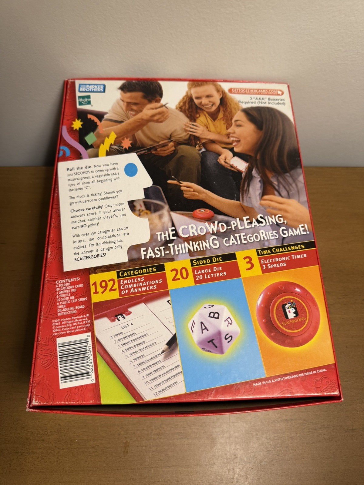 THE GAME OF SCATTERGORIES – Parker Brothers – Hasbro – 2003 Edition – Board Game