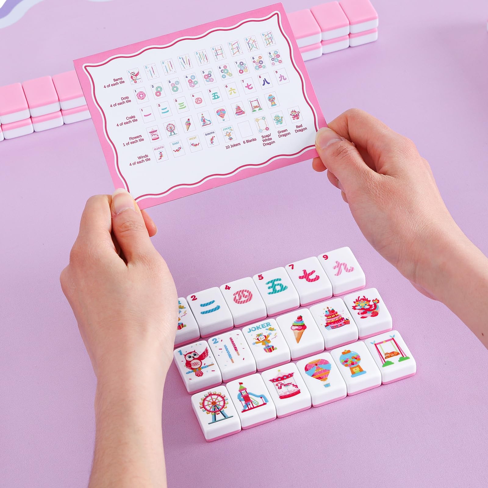 My Mahjong Trove 160 Pink American Printed Mahjong Game Set Carrying Bag And