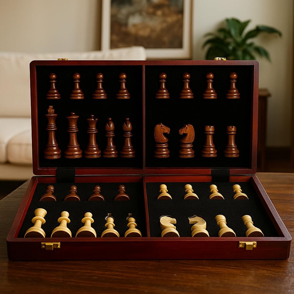 Solid Walnut Wooden Chess Set Extra Large W/ 2 Queen Piece King Height 4.25″ 20″