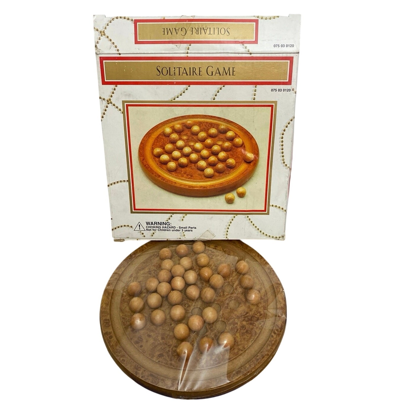 NEW Burl Wood Desktop Solitair Vintage Wood Playing Pieces Round Board 1 Player