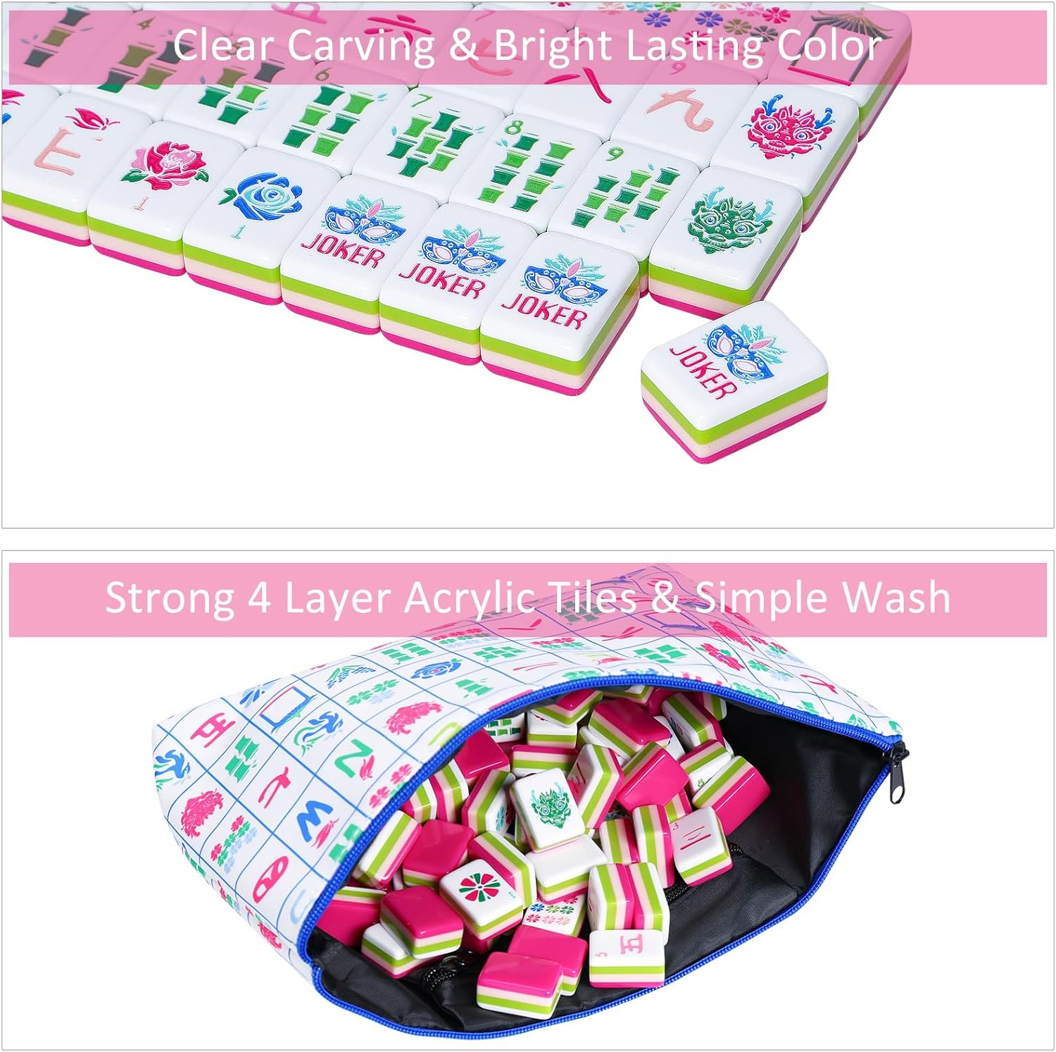American Mahjong Tile Set(4 Layer),160 Acrylic Engraved Mahjong Tiles, Mahjong T