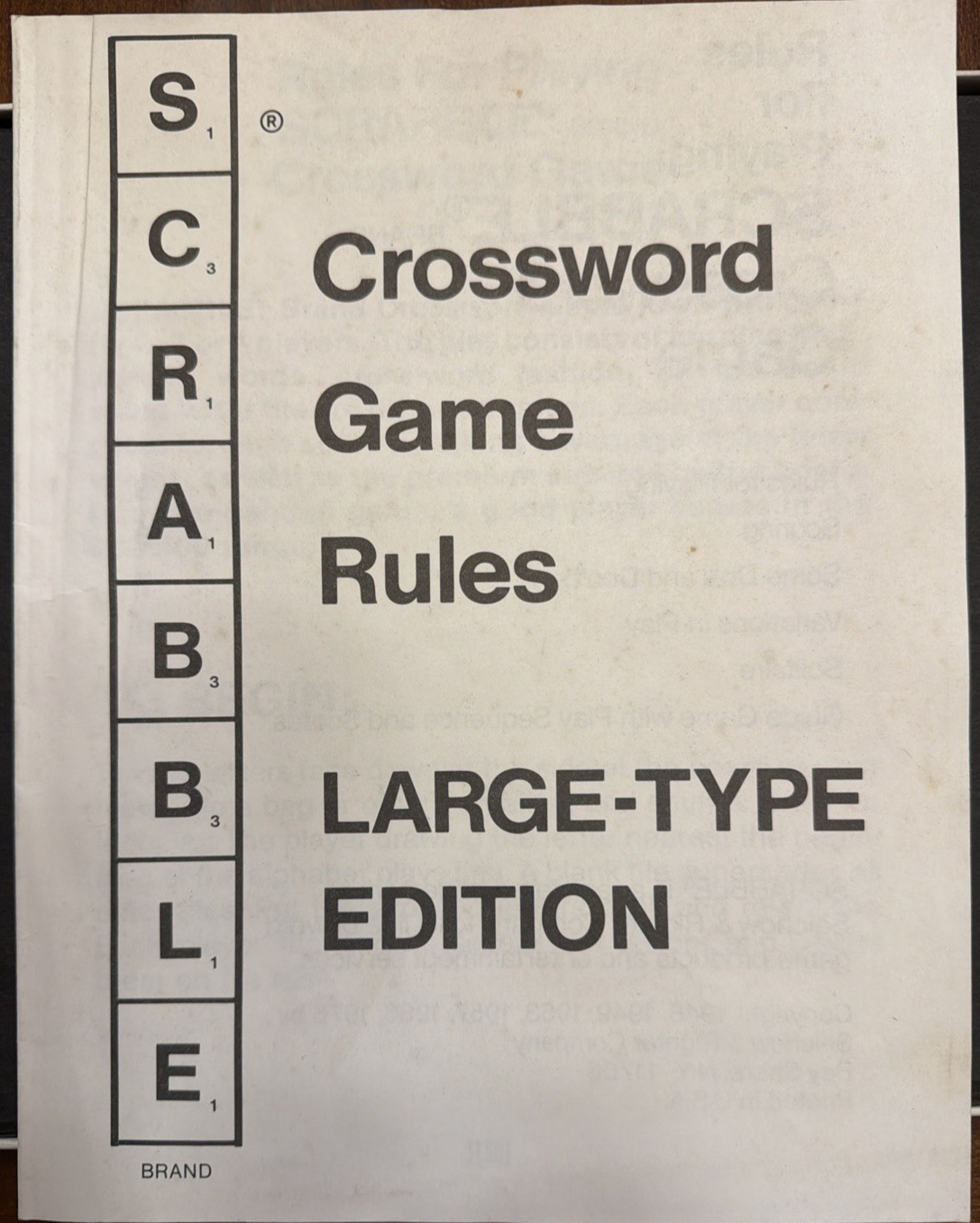 Vintage “Scrabble” Large Type Edition (1982) by Selchow & Righter