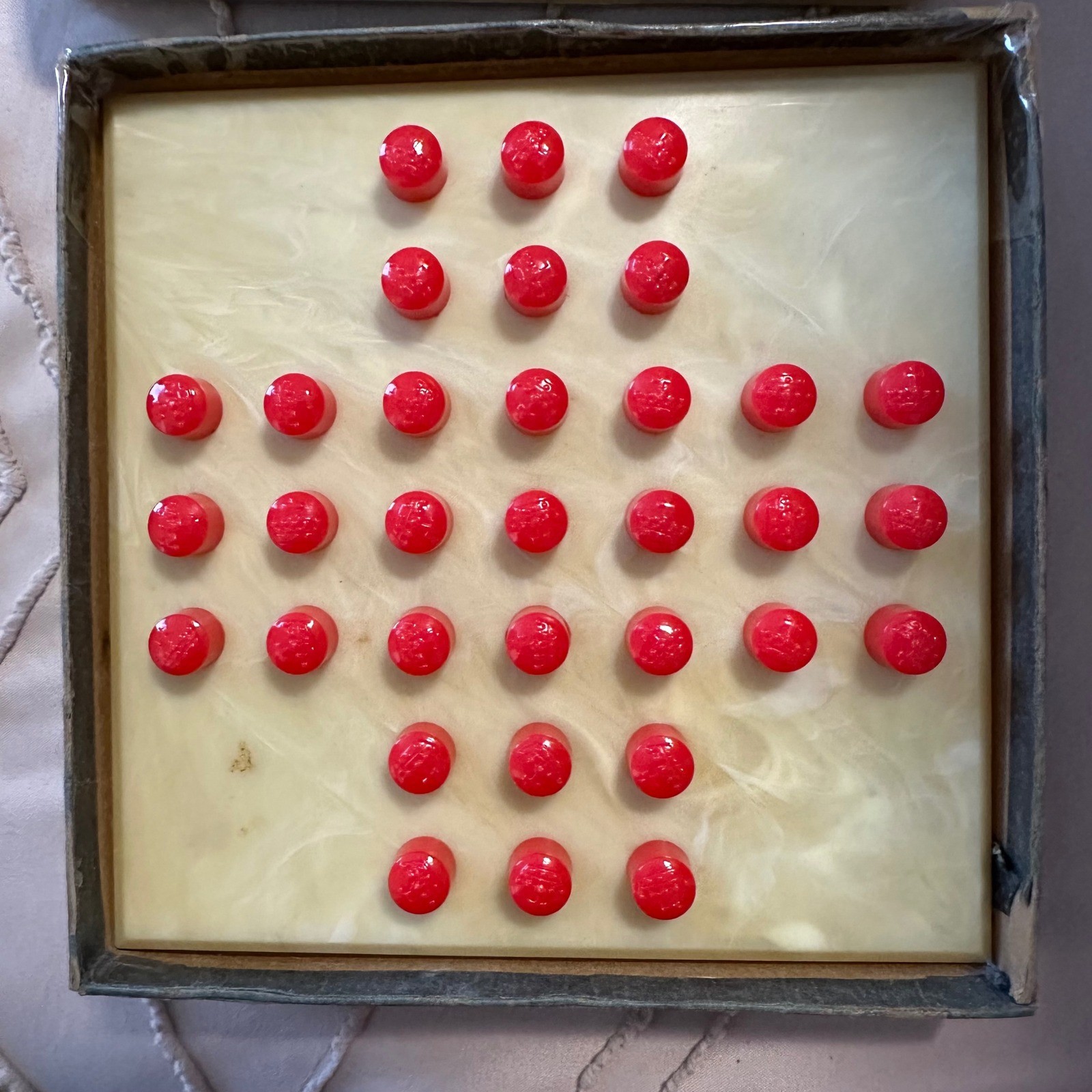 Vintage Hi-Q Puzzle Game Tryne Sales Inc Red Peg Solitaire Board Game 1950s