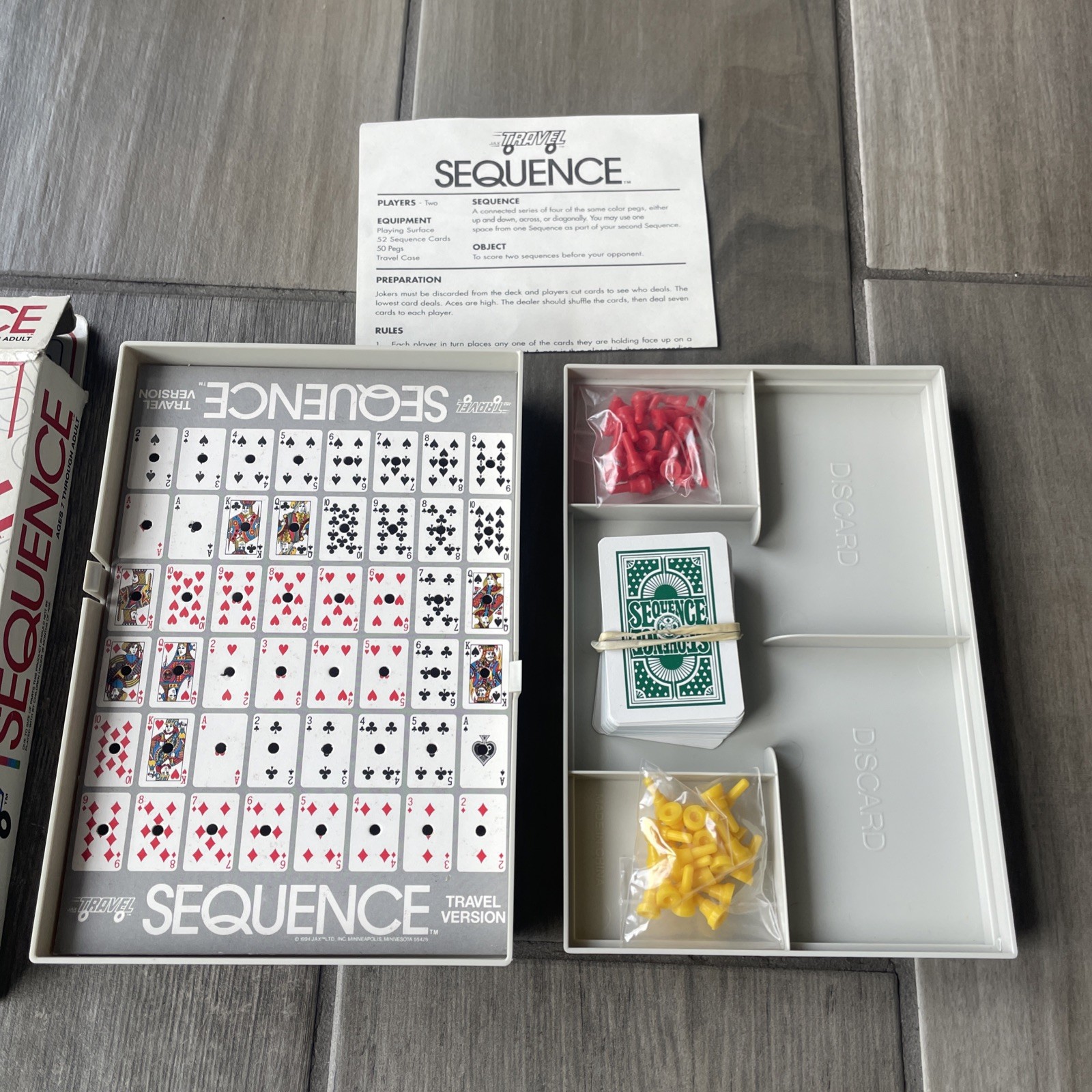 Sequence TRAVEL Board Game A Game of Strategy JAX Ltd 1994 VERY GOOD CLEAN COND