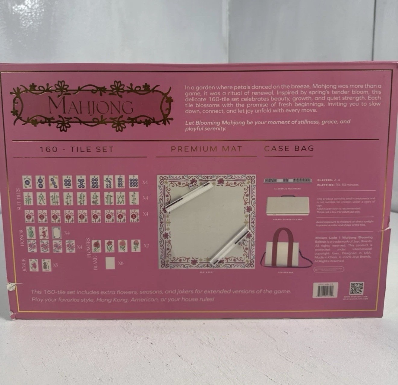 Mahjong Blooming Edition Game Set Tiles Racks Case Tote Bag 160 Acrylic Engraved