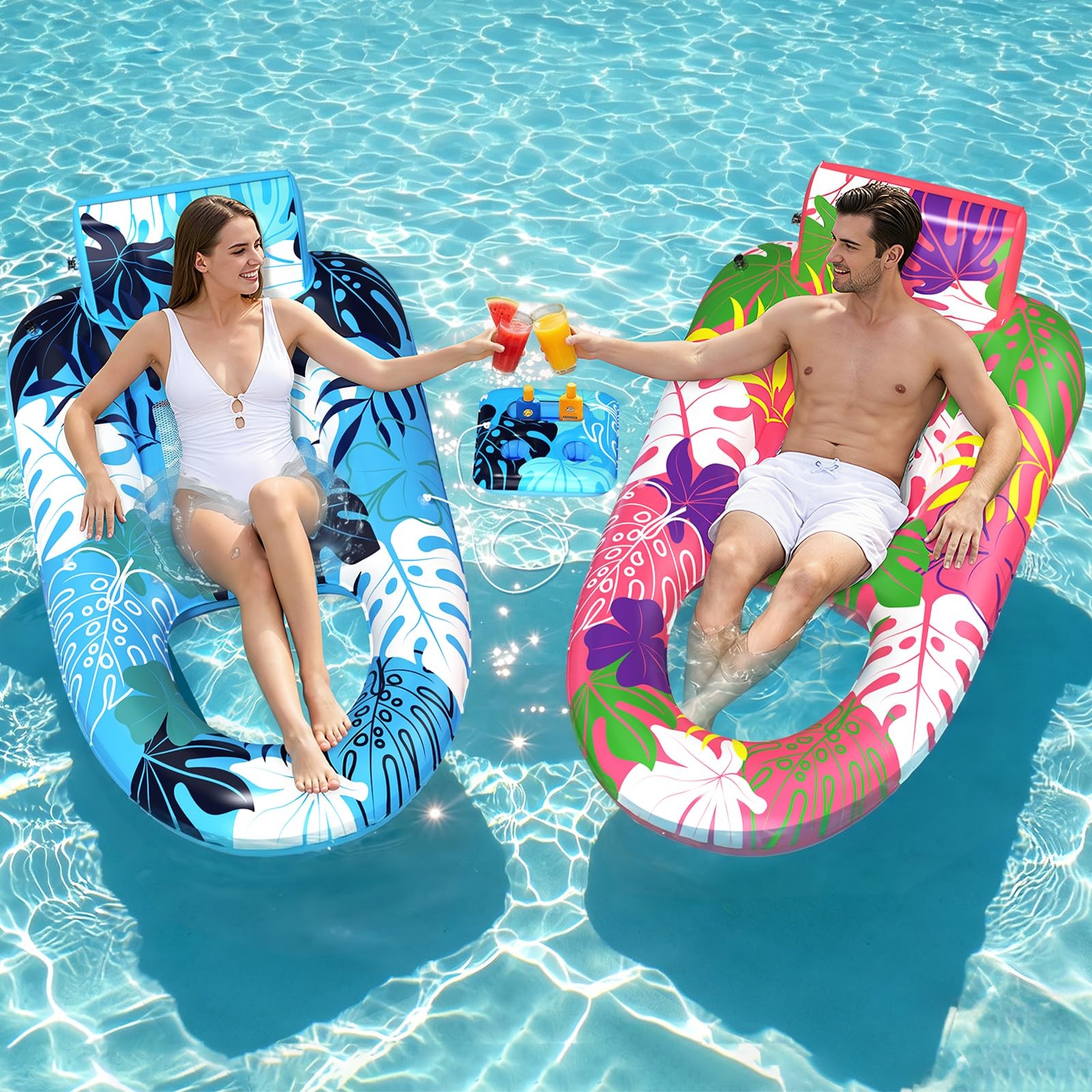 Pool Floats 2 Pack Extra Large 64 x37 Inflatable Lounger Blue Pink Heavy Duty