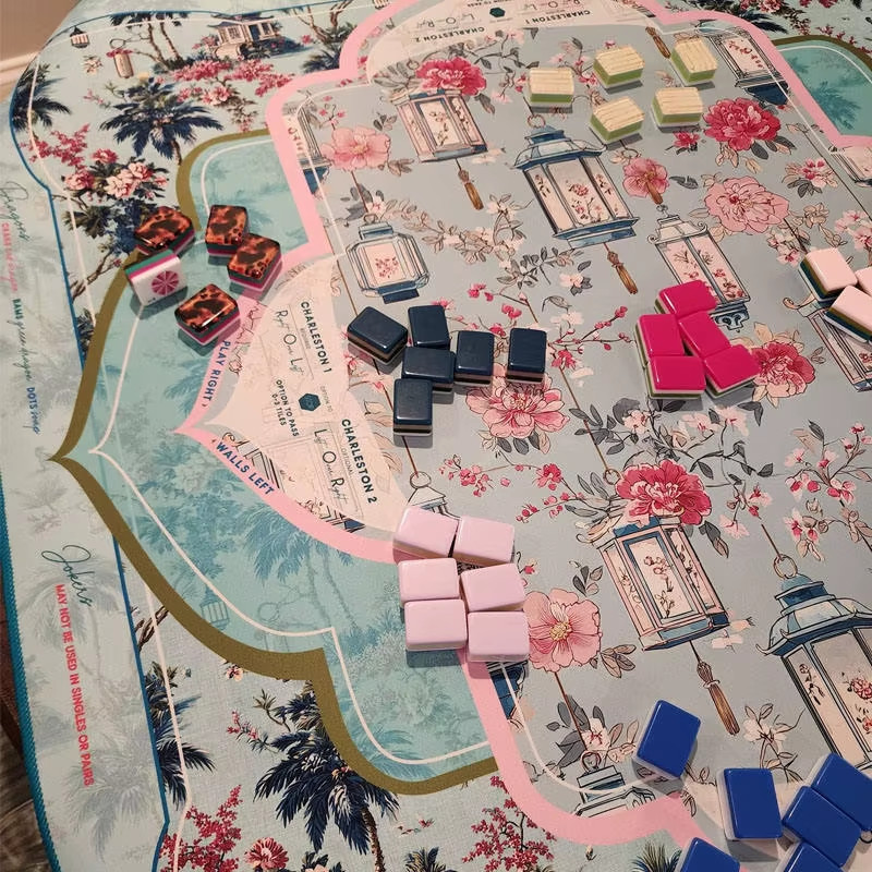 New Premium Mahjong Mat Table Top 31.5 in x 31.5 in – Blue Oriental