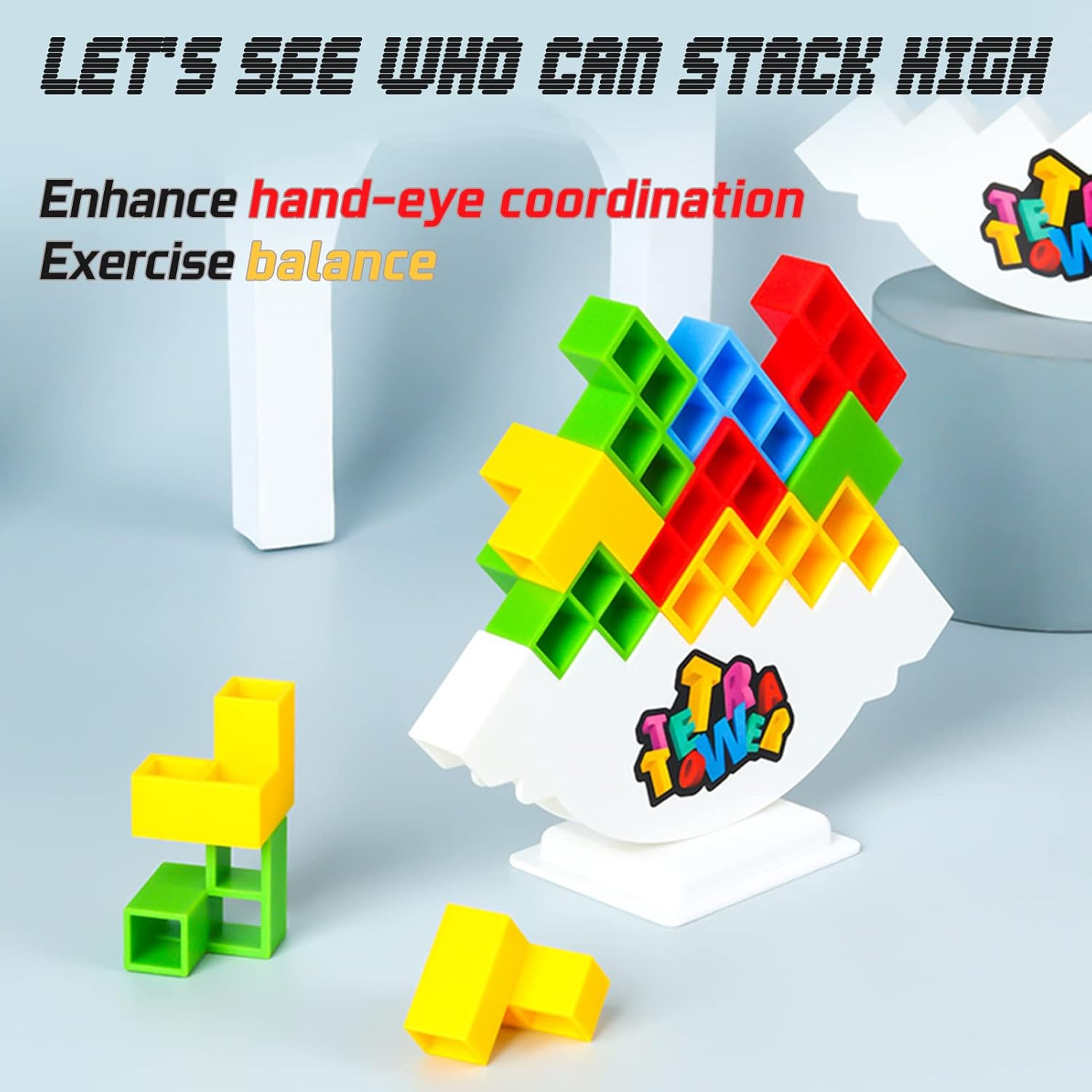 48 Pcs Tetra Tower Balance Stacking Blocks Game, Board Games for 2 Players+ Fami