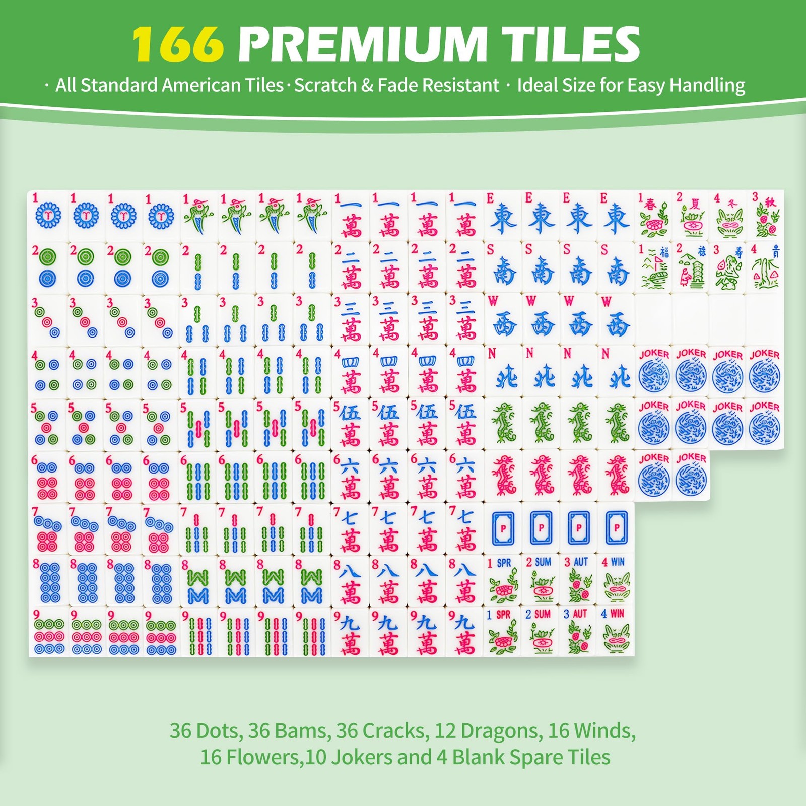 Jolitac American Mahjong Tile Set with 166 Tiles, 1.2-Inch Tiles & Accessorie…