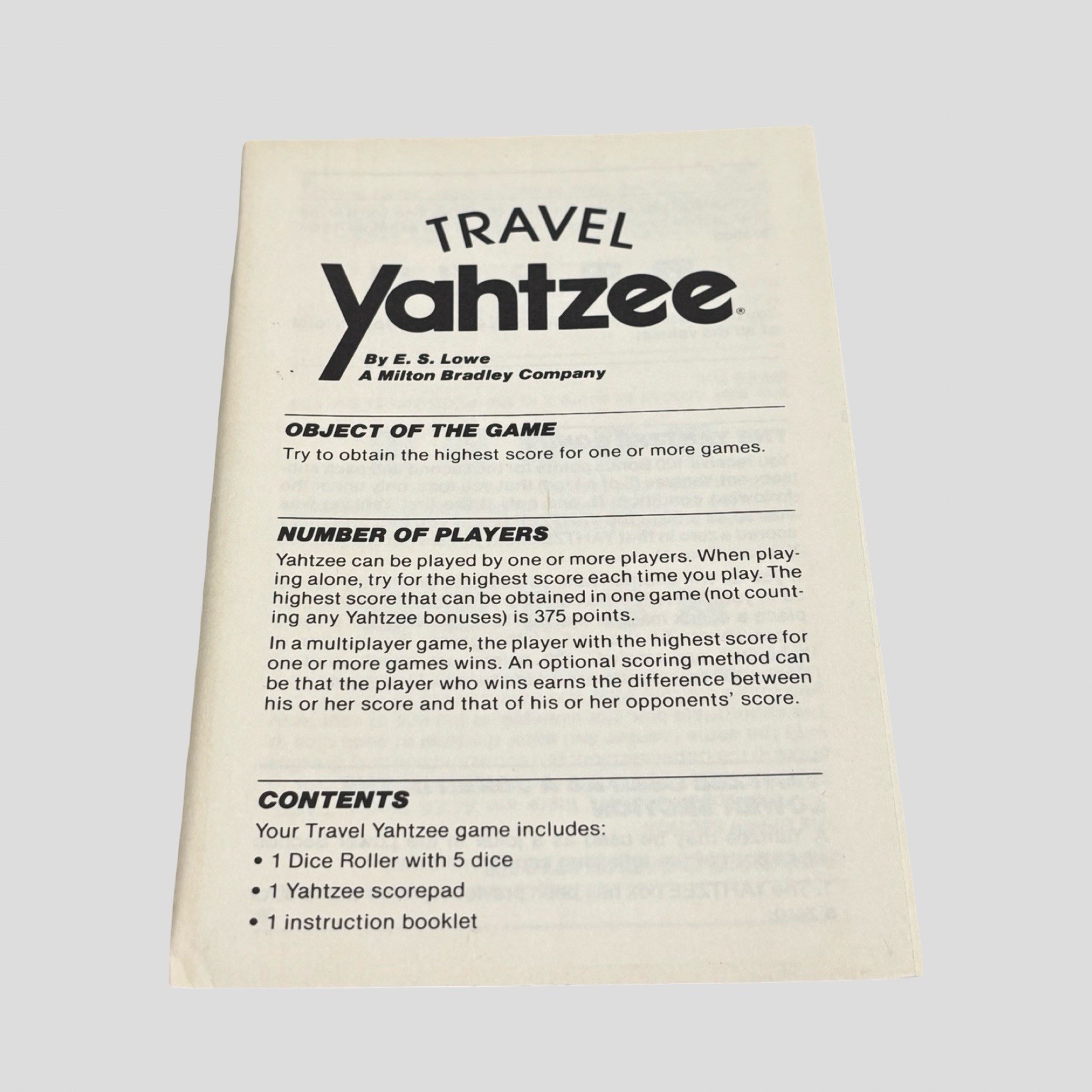 VINTAGE Travel Yahtzee Dice Game COMPLETE 1986 With Score Sheets Directions