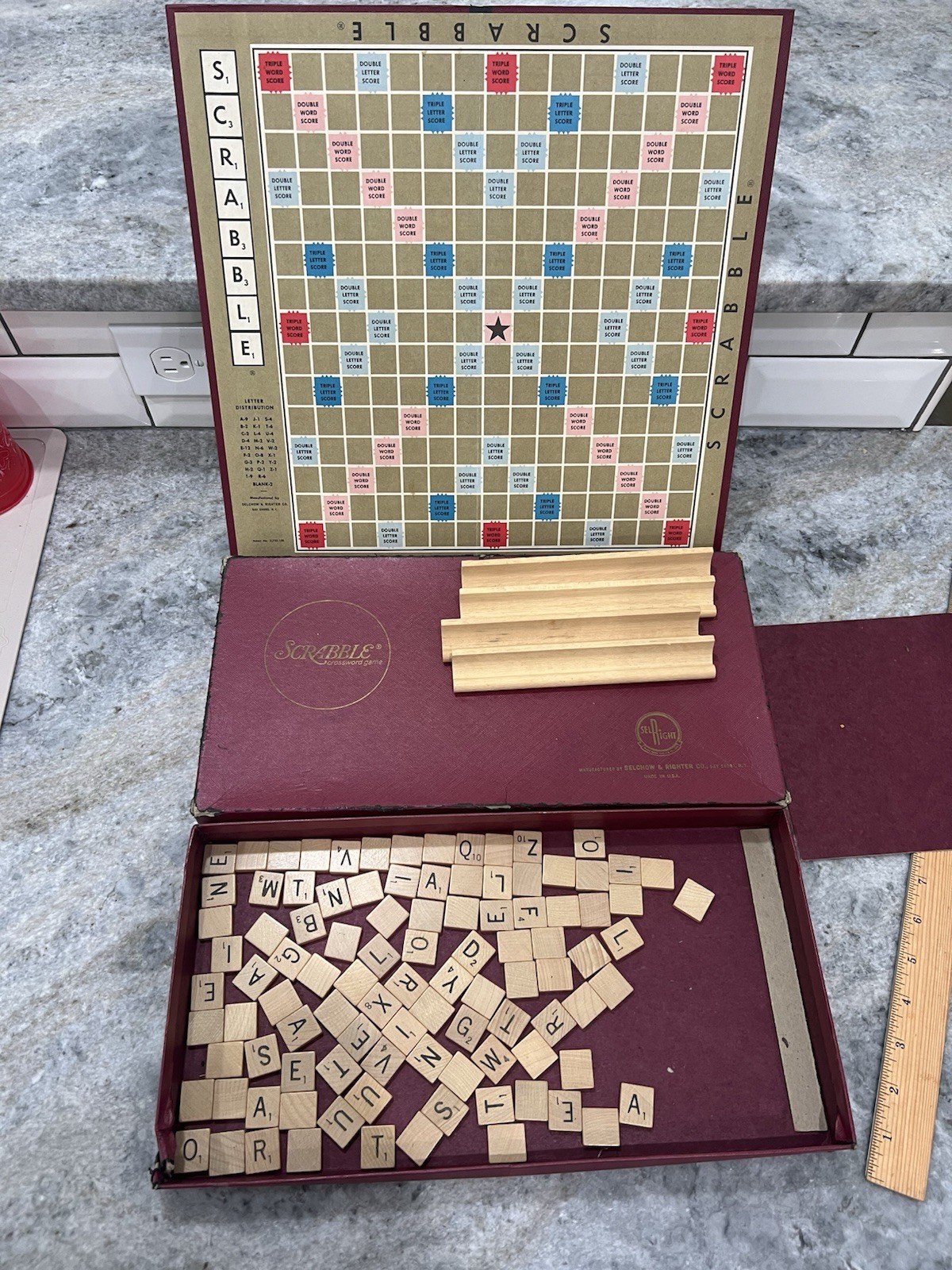 Vintage Selchow & Righter Scrabble Board Game 1950s/60s Complete 100 Wooden Tile
