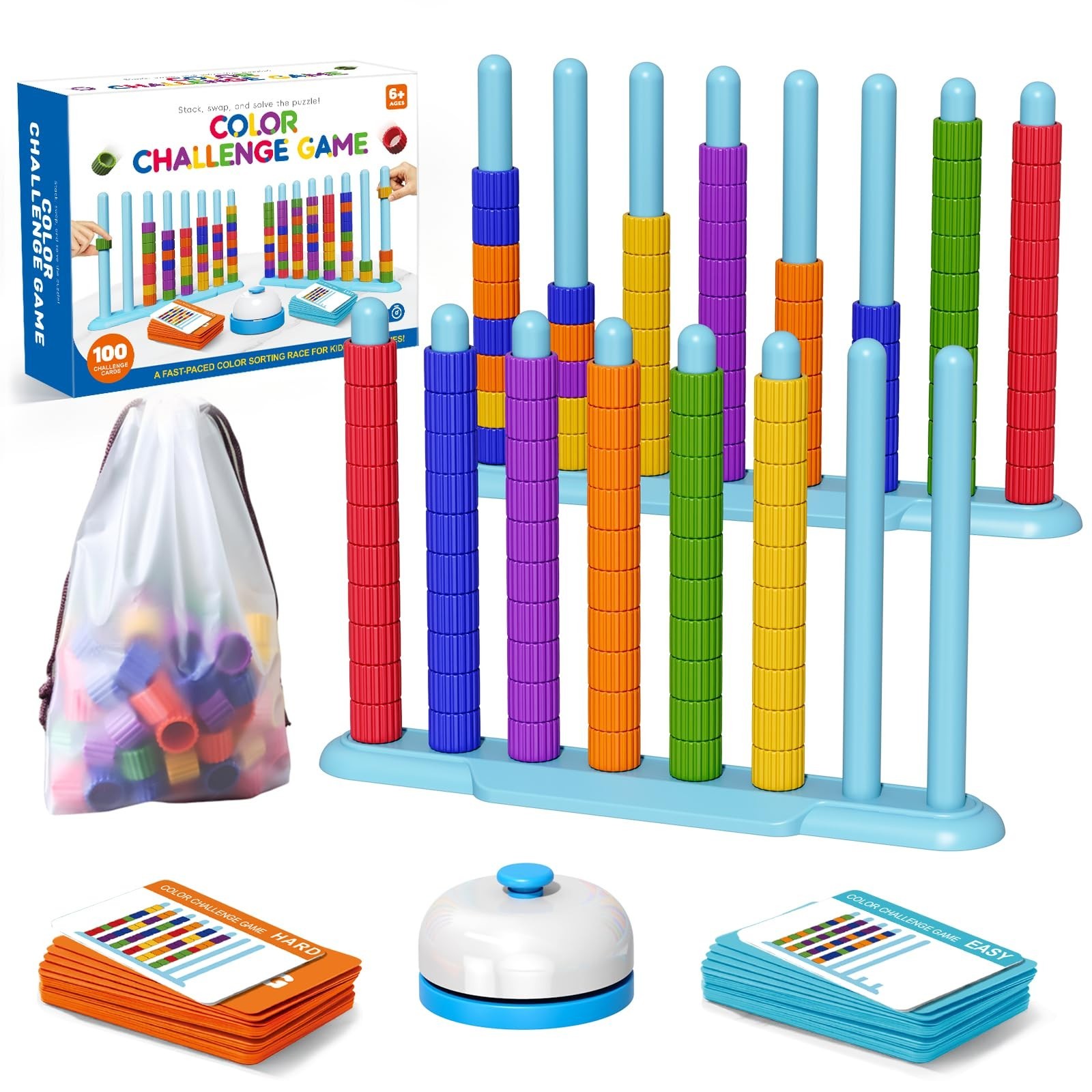Color Challenge Game – 2 Pack Color Matching & Stacking Game for Family Fun, 100