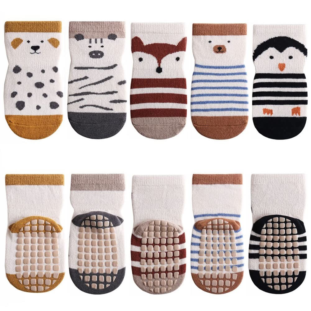 5 Pairs Baby Little Kids AntiSlip Socks Cotton Non Skid Ankle Socks Animals