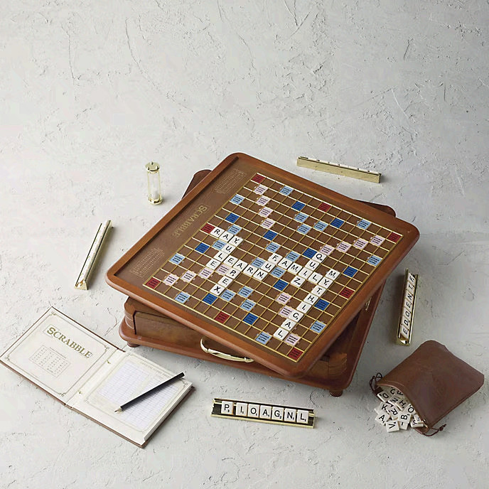 Scrabble Luxury Edition with Rotating Wooden Game Board SHIP FROM US
