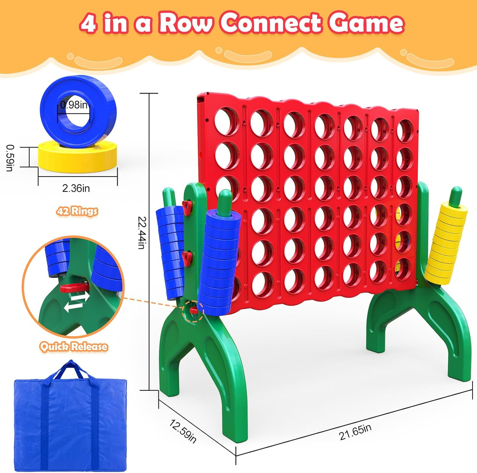 Giant Connect 4 Game 4-in-A-Row Outdoor Indoor Kids Family Portable Tabletop
