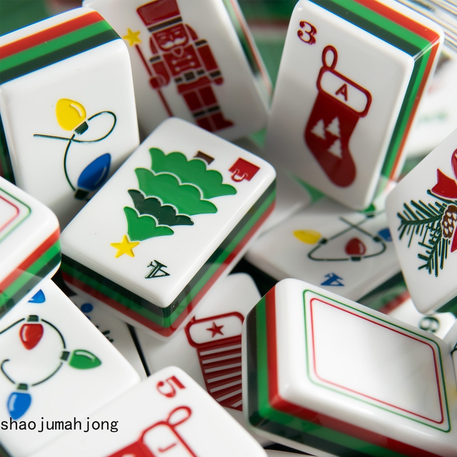 American Style Mahjong Tiles Full Set 160 Tiles with Green Christmas-five floors