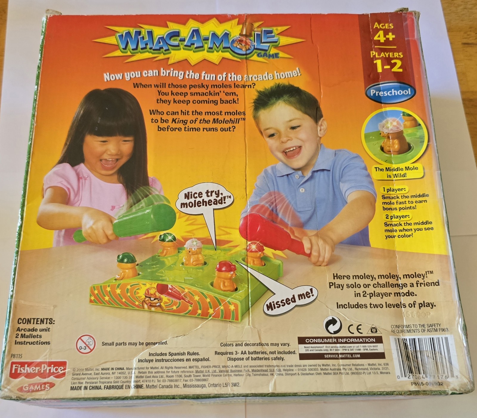 Fisher Price Whac-A-Mole Game 1-2 Players Preschool Gifts Holidays Family Fun