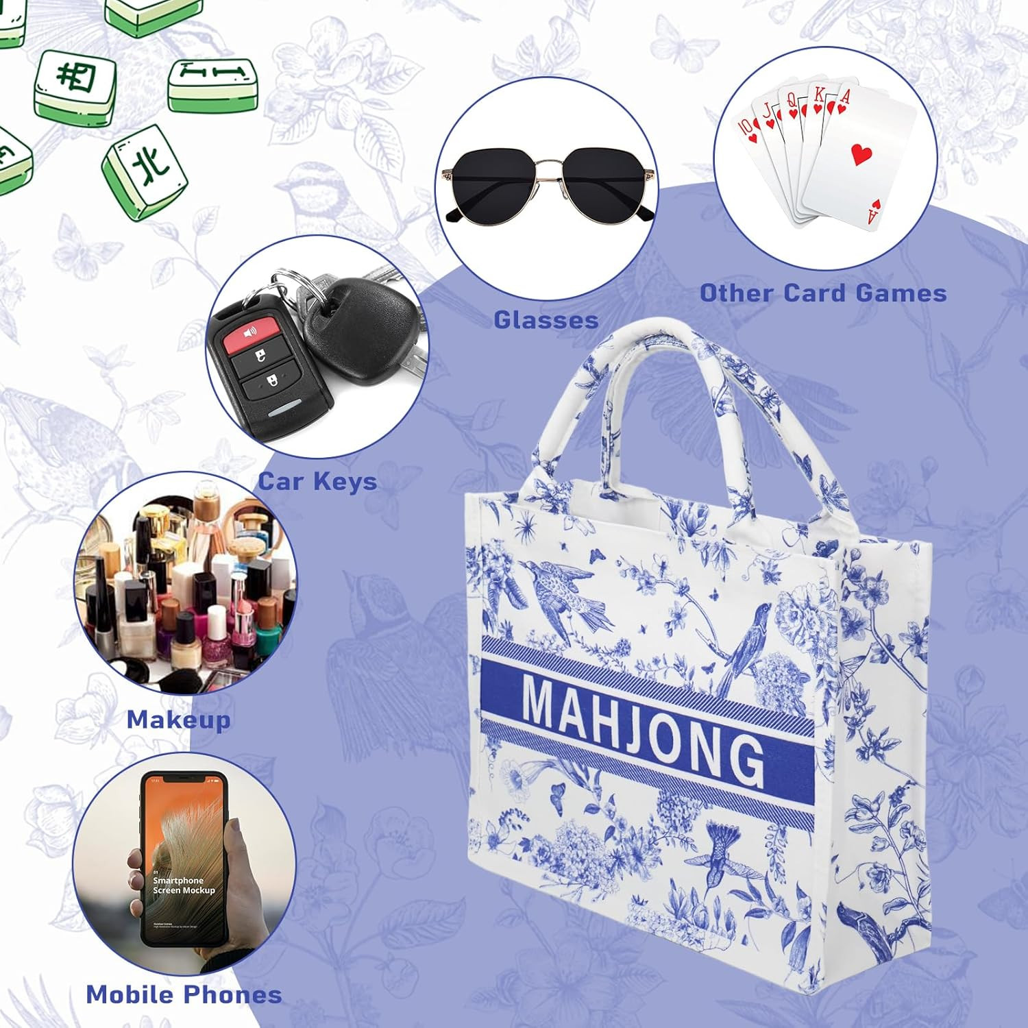 Blue mahjong bags for tiles，American Mahjong Tiles Bag- Durable mahjong carry…