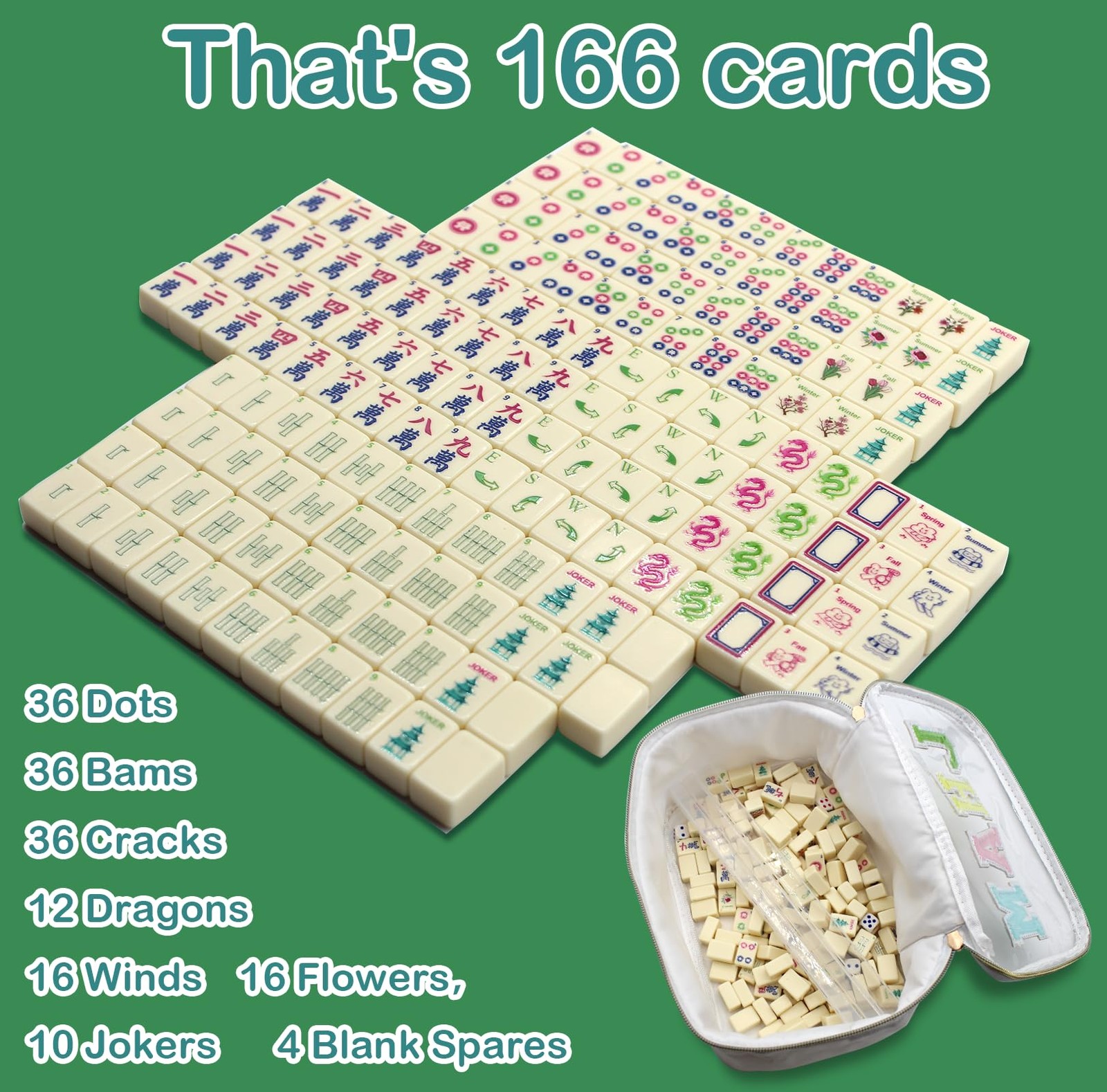 TUSAUW Mini American Mahjong Tile Set Include 166 0.8 Inch Mahjong Tiles 4 Di…