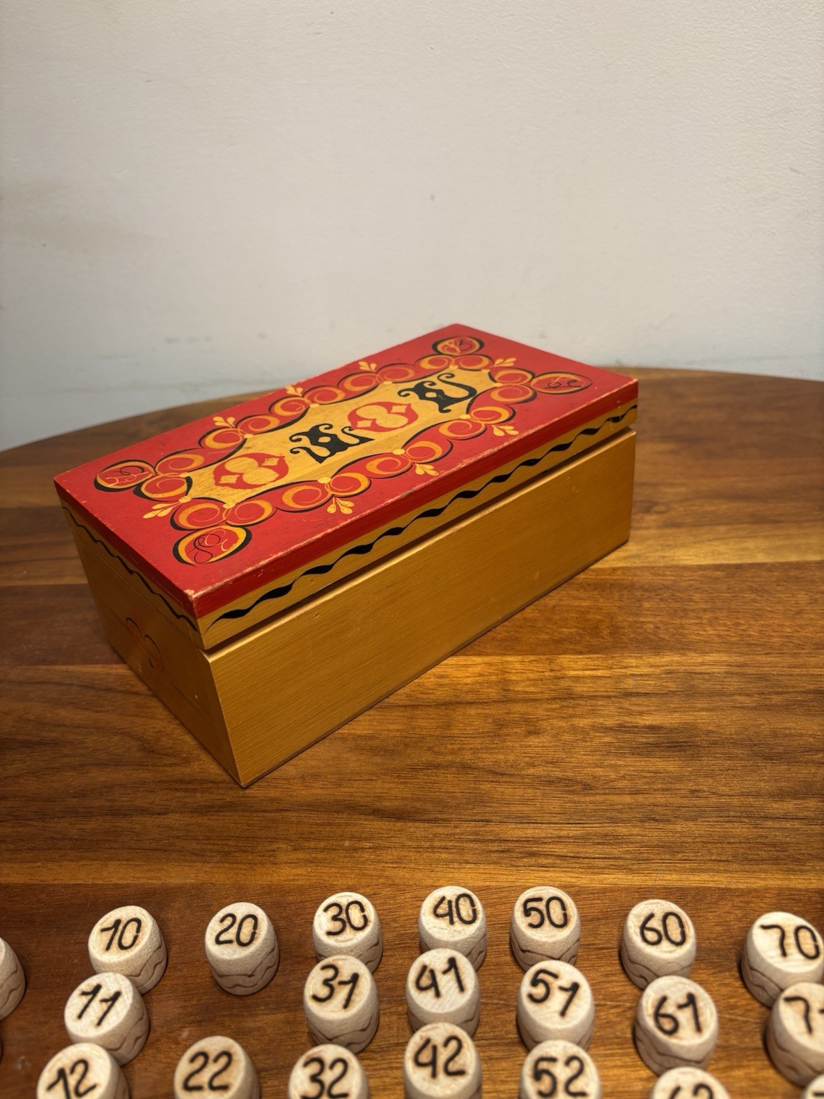 Vintage Soviet Union Wooden Lotto Game 1988 USSR Incomplete Set Wooden Box As-Is