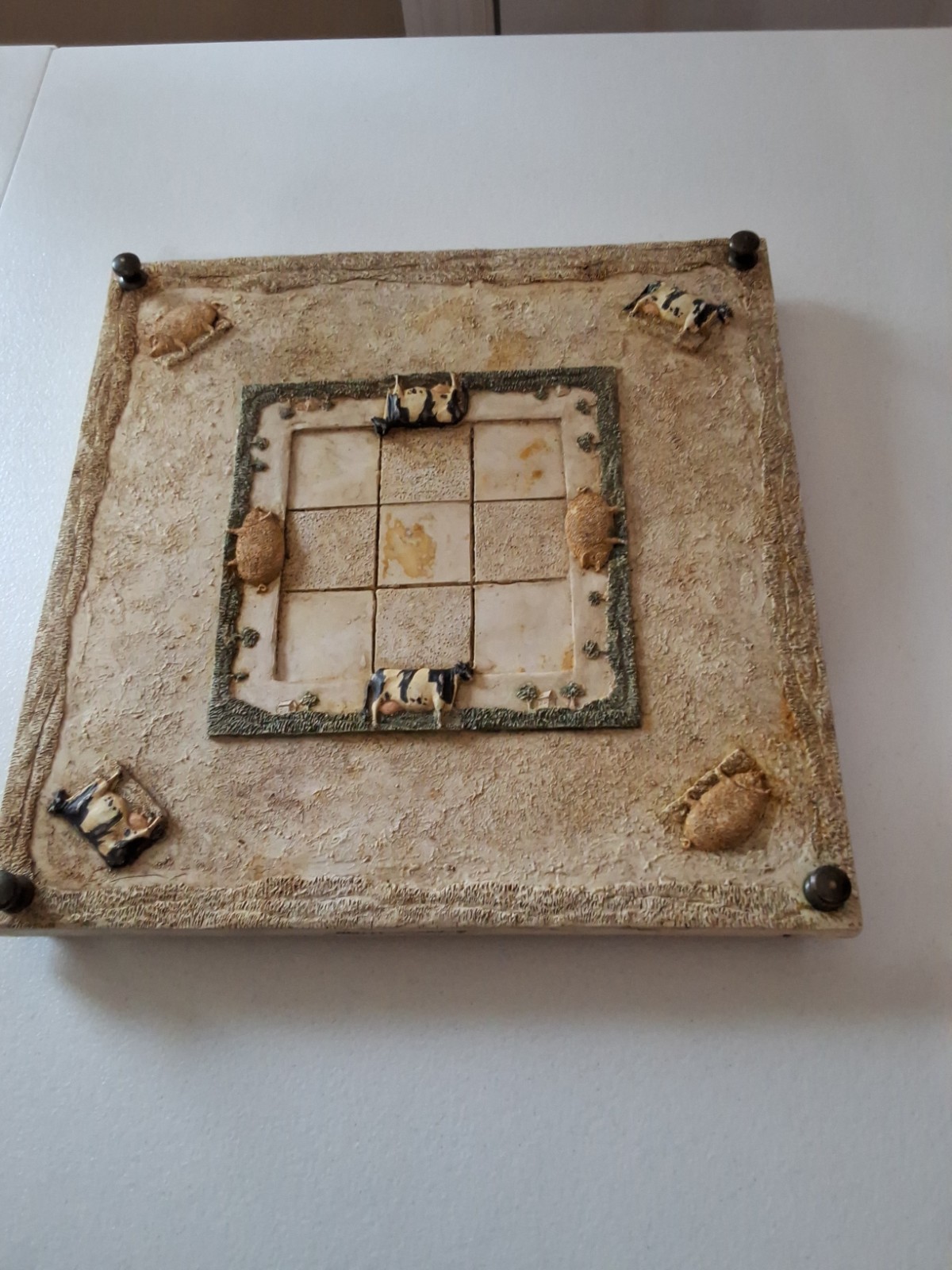 Reversible Checkers/Tic-tac-toe Farmhouse Theme Game Board