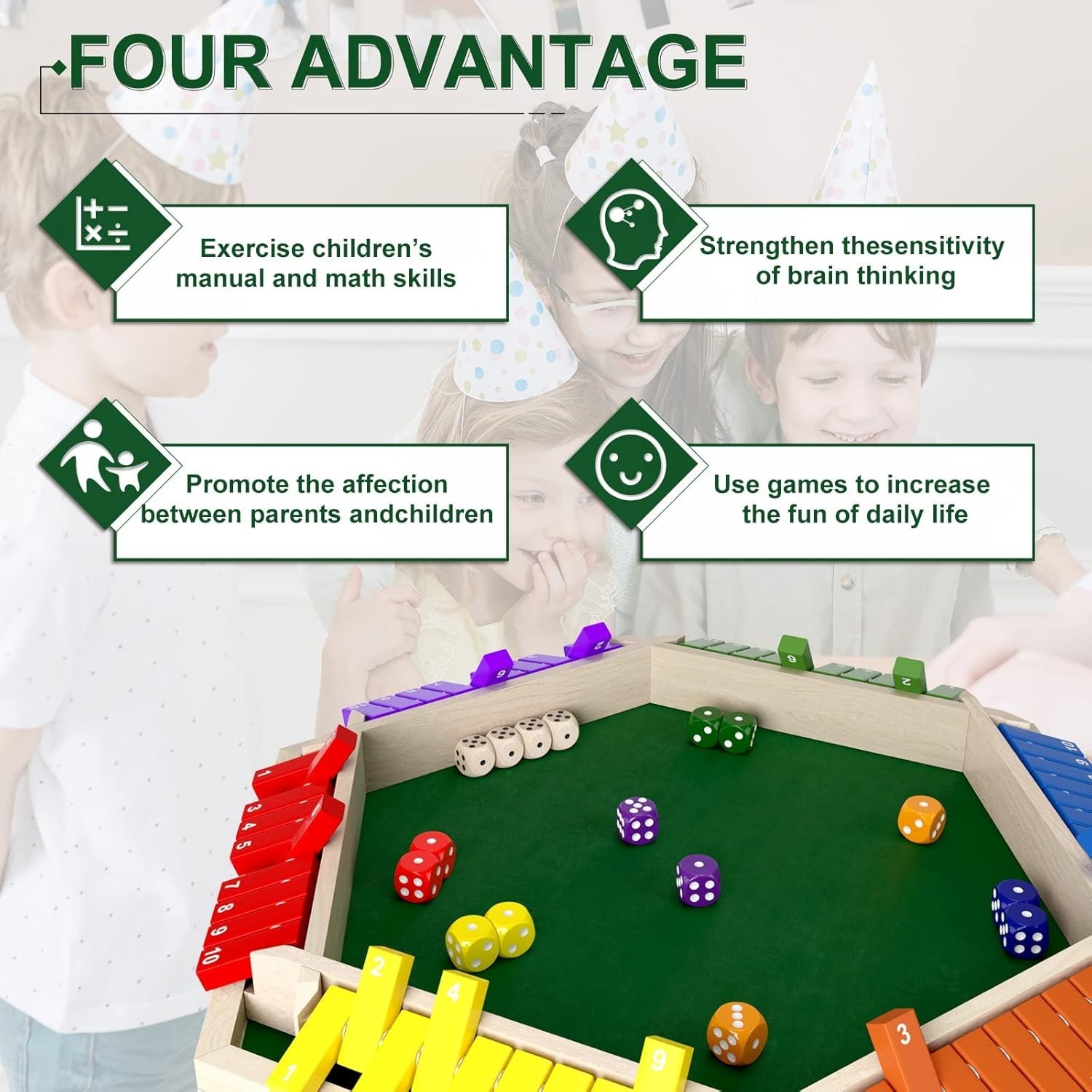 1-6 Players Shut The Box Dice Game, Wooden Board Table Math Game with 16 Dice…