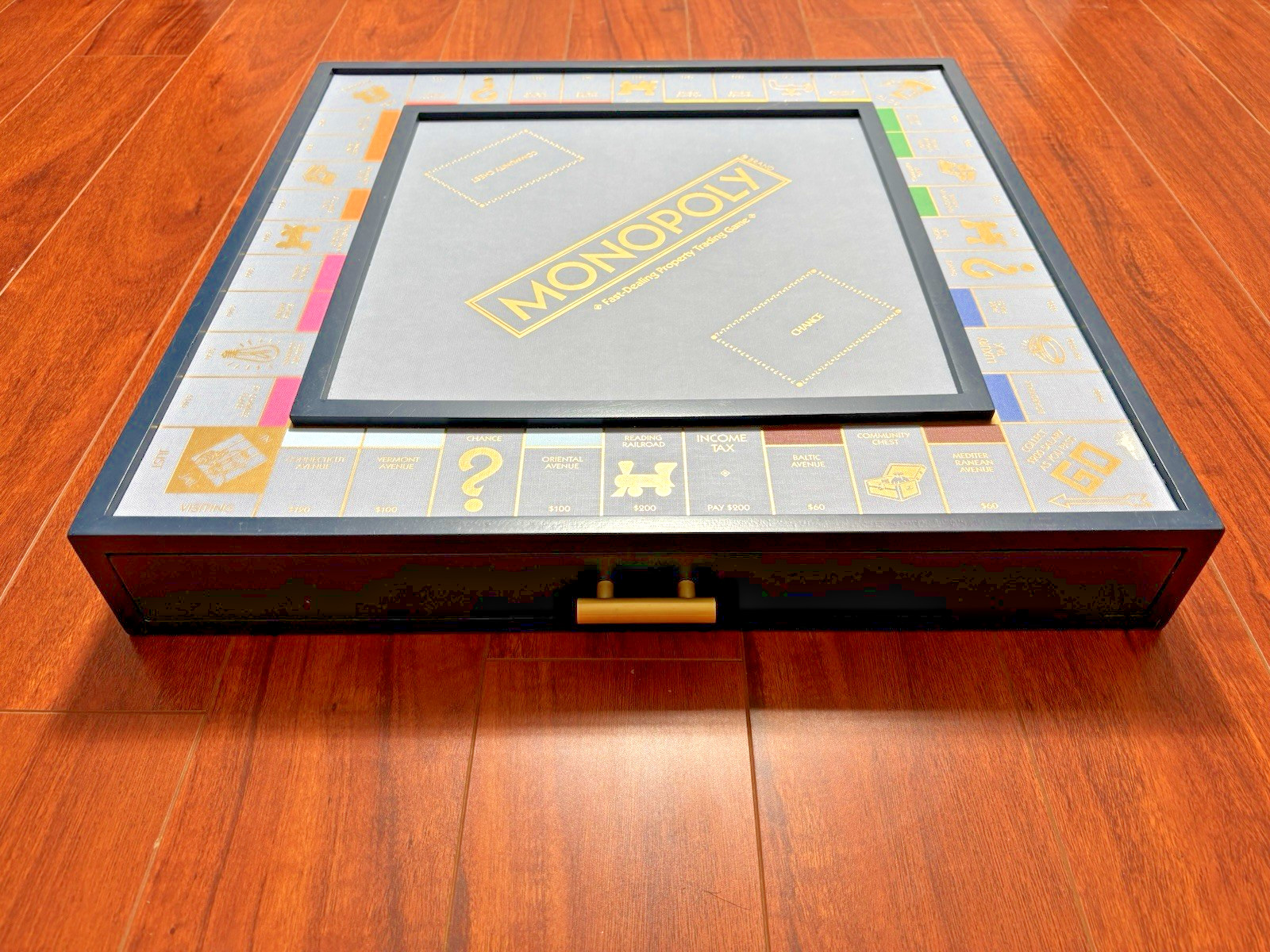 Monopoly Luxe Edition Wooden Board Game Navy Blue Gold Foil WS Game Company