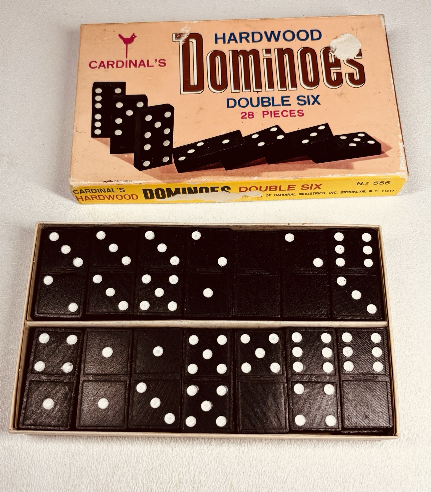 Vintage Cardinal’s Hardwood Dominoes Double Six Set No. 556 w/ Box 1950s–60s